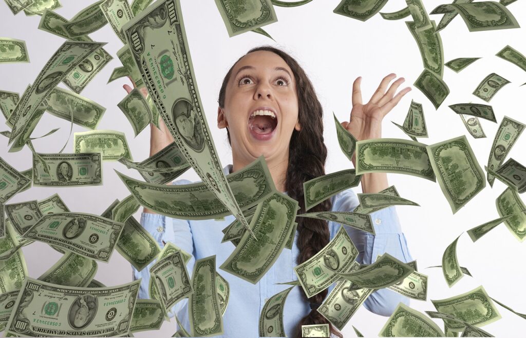 woman happy winning money